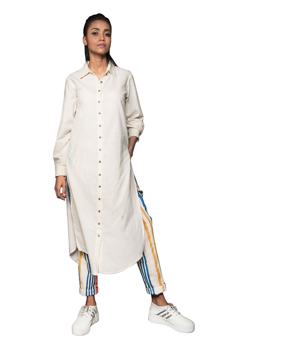 High Slit Shirt With Knotted Pants (2Pc Set)