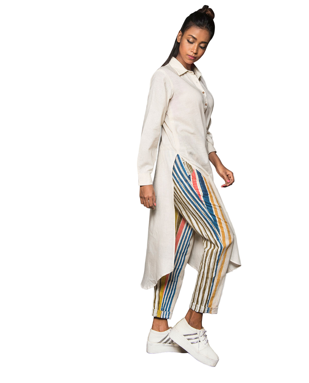 High Slit Shirt With Knotted Pants (2Pc Set)