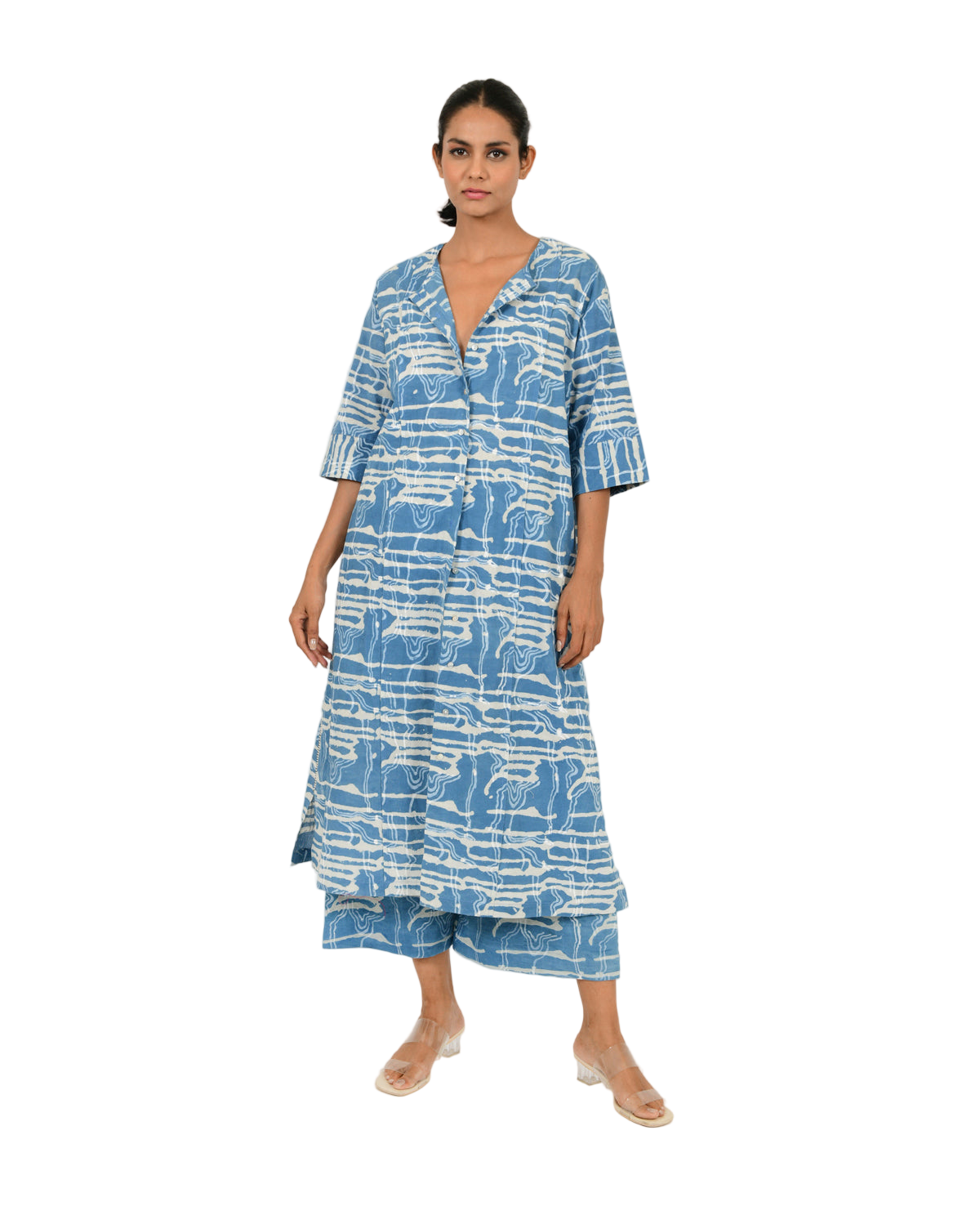 Indigo Splash Buttoned Dress