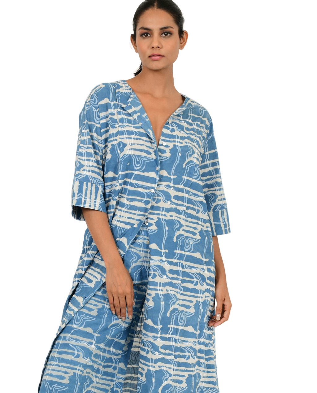 Indigo Splash Buttoned Dress