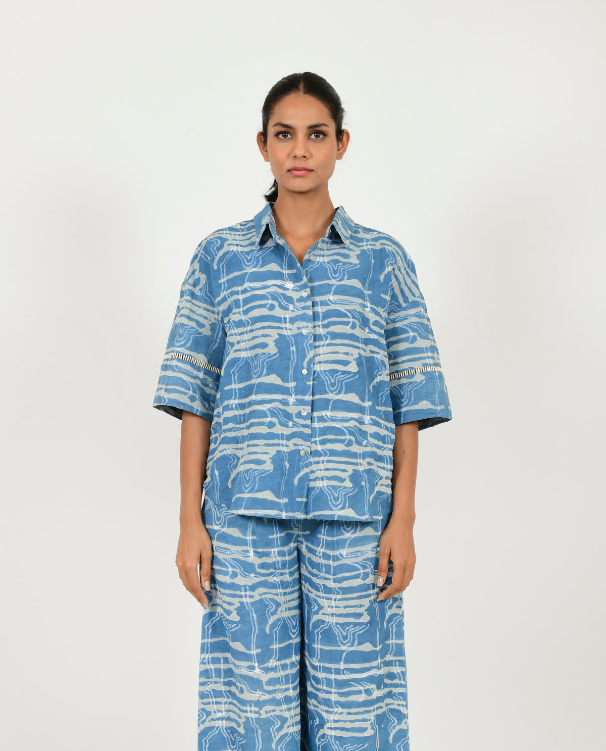 Indigo Splash Linen Shirt
