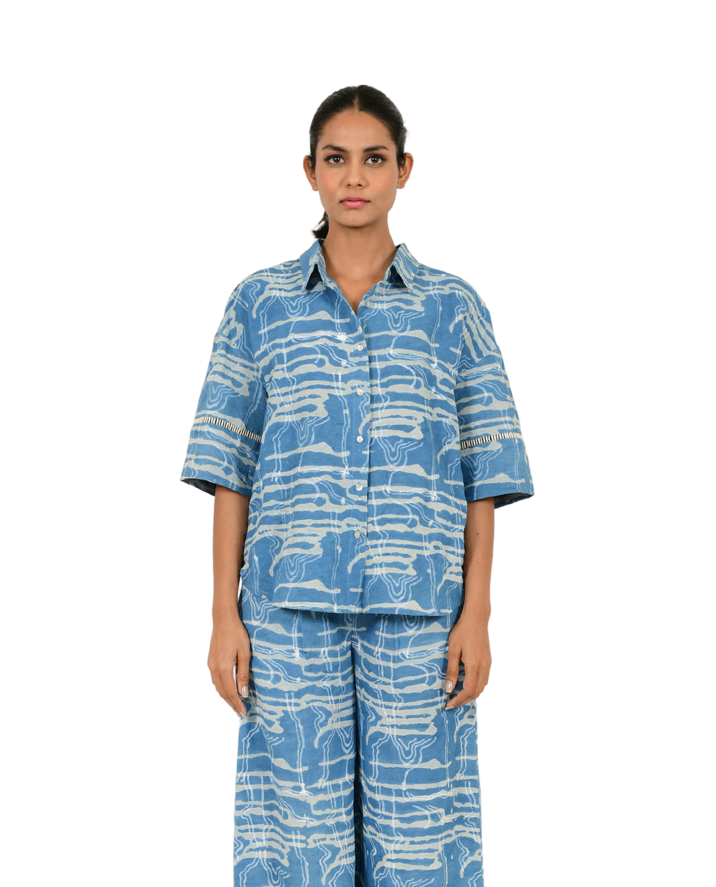 Indigo Splash Linen Shirt