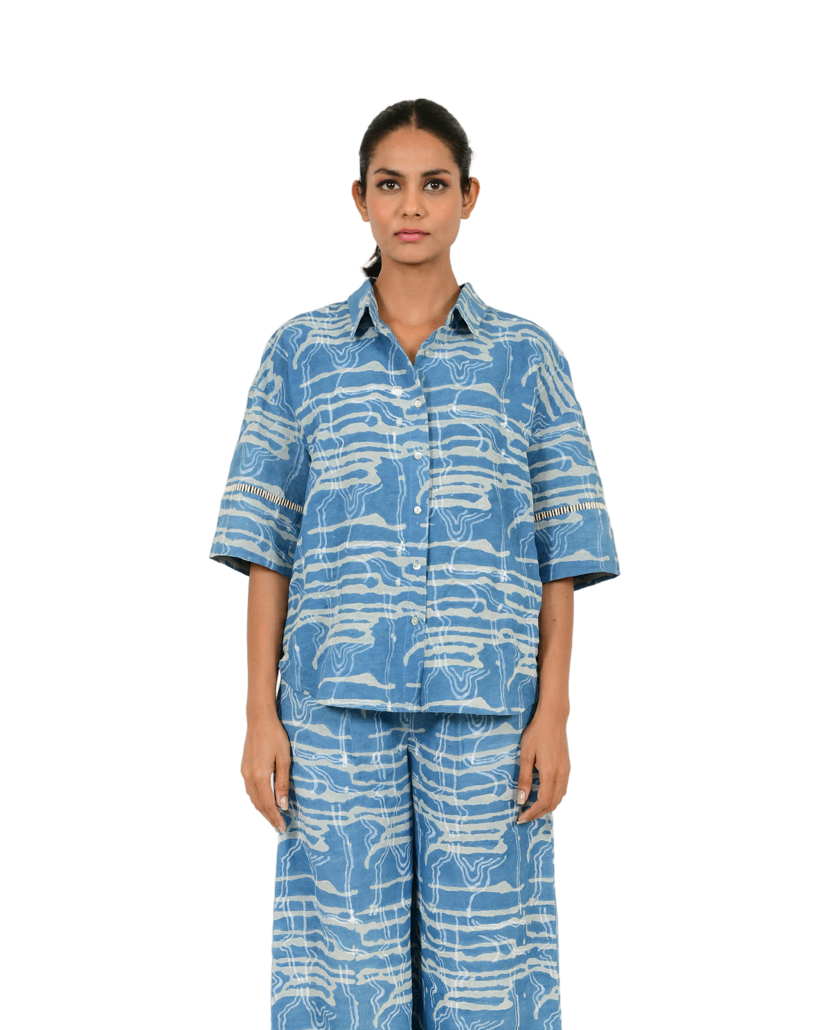 Indigo Splash Linen Shirt