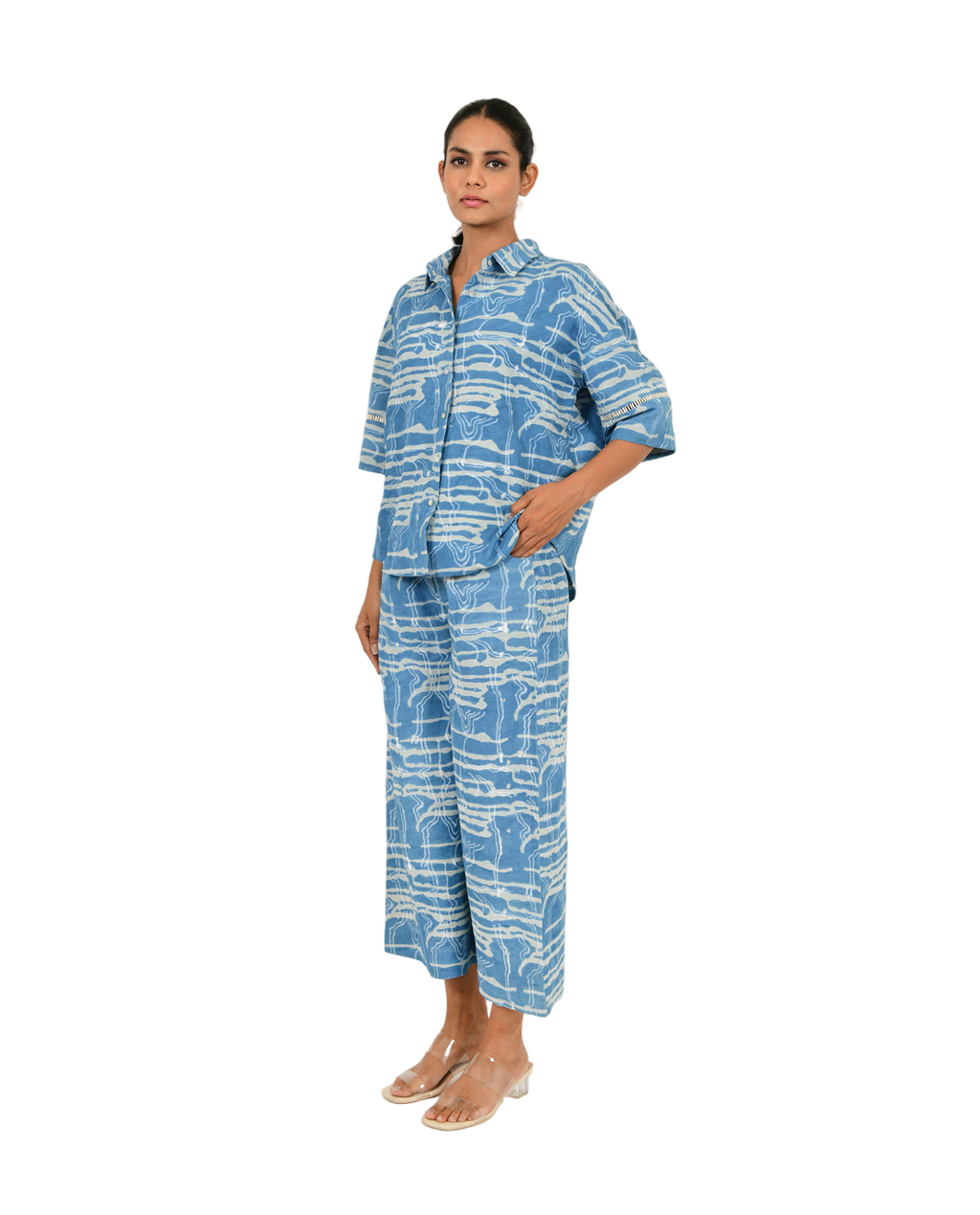 Indigo Splash Shirt Linen Co-Ord Set