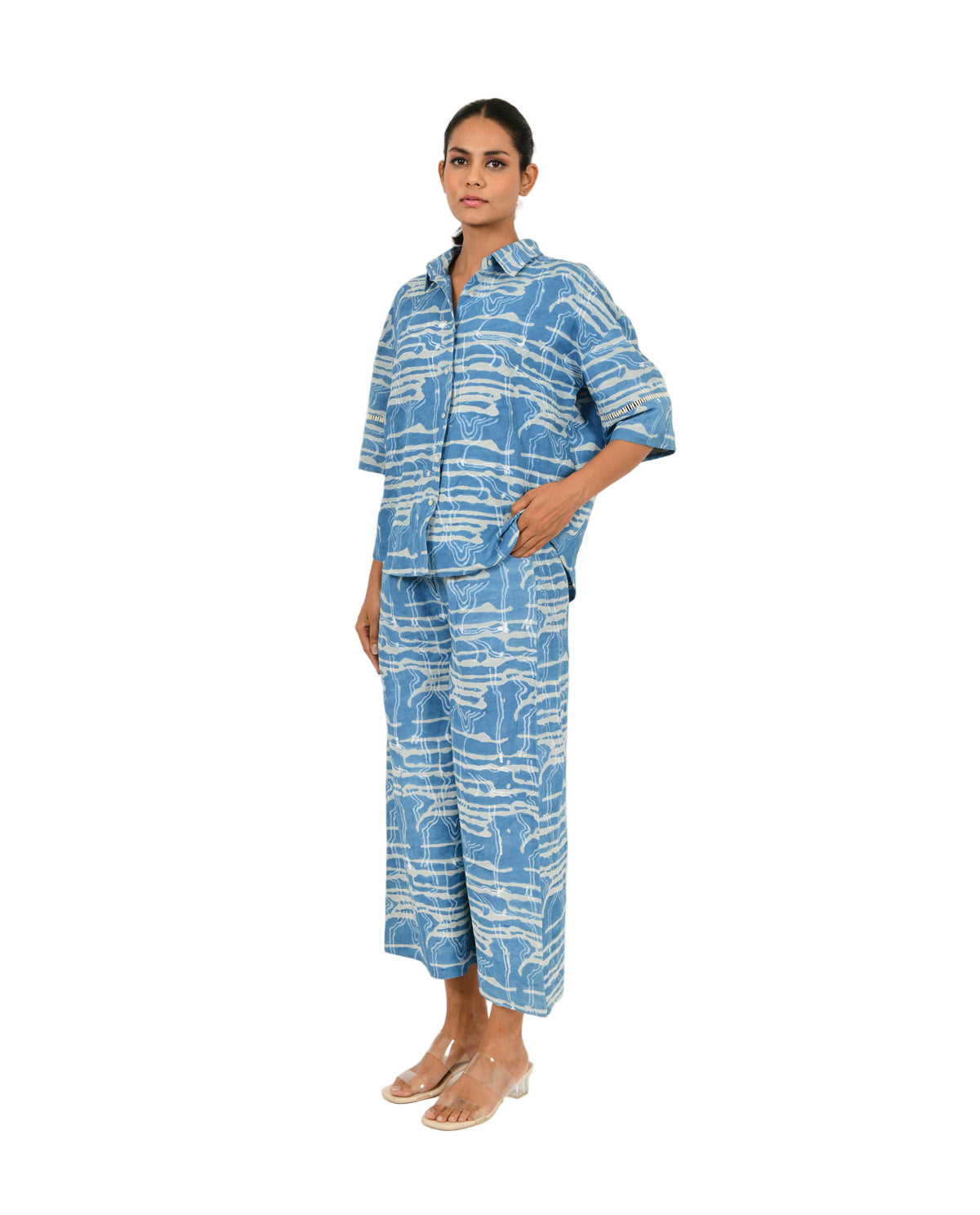 Indigo Splash Shirt Linen Co-Ord Set