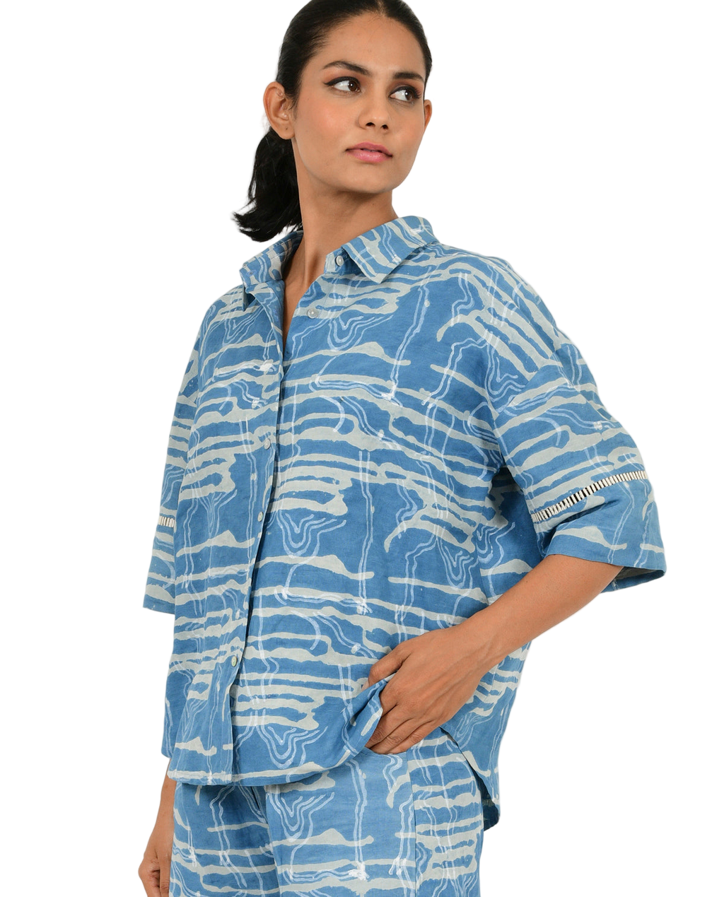 Indigo Splash Linen Shirt