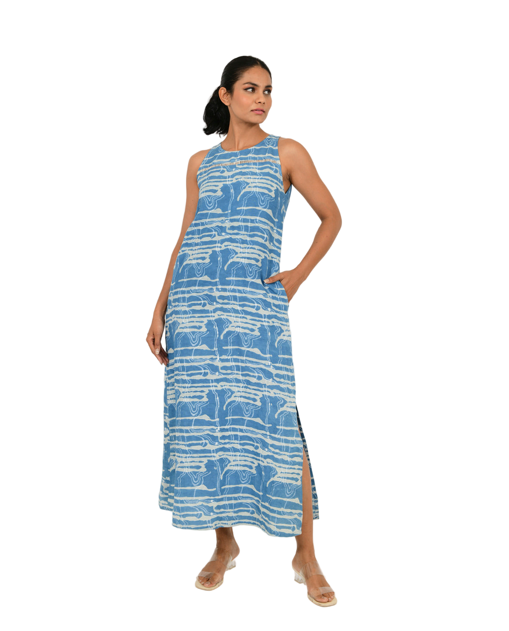 Indigo Splash Linen Maxi Dress