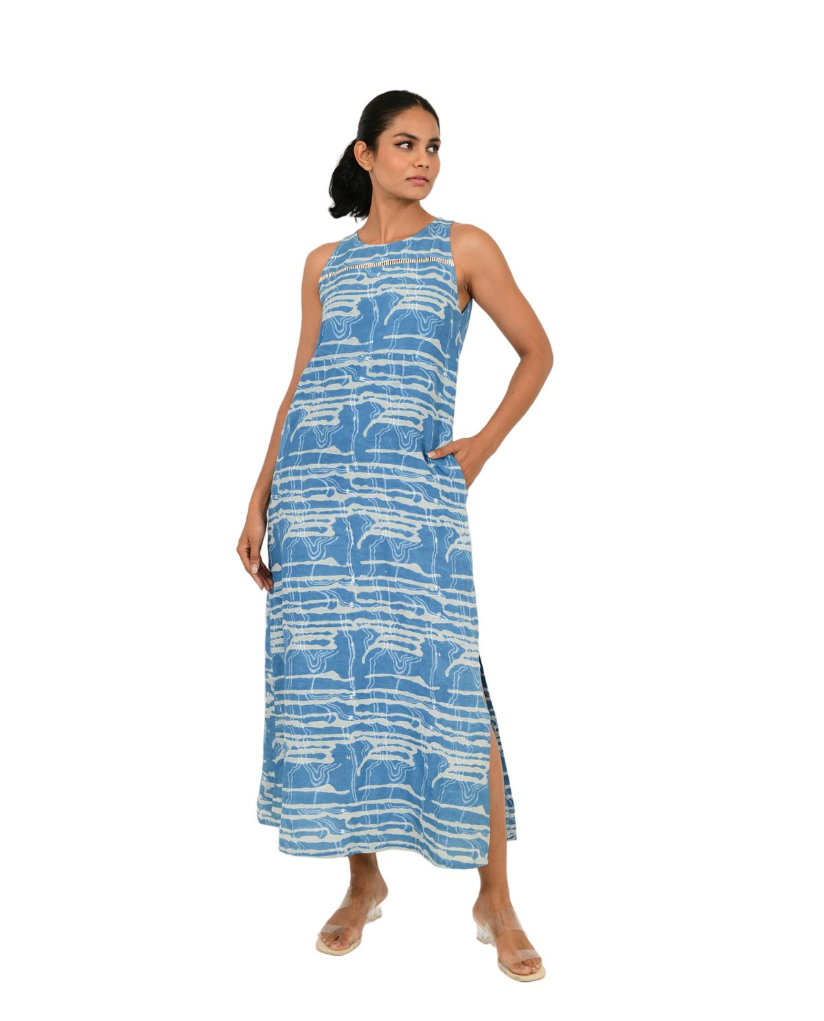Indigo Splash Linen Maxi Dress