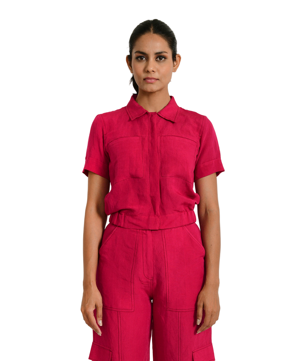 Viva Magenta Linen Crop Top