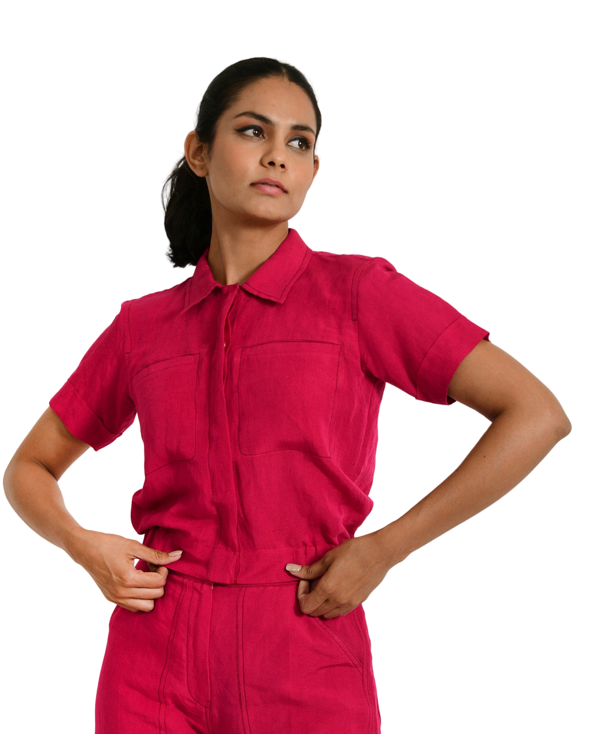 Viva Magenta Linen Crop Top