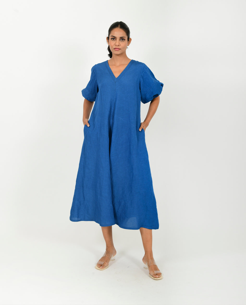 Classic Blue Linen Dress