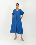 Classic Blue Linen Dress
