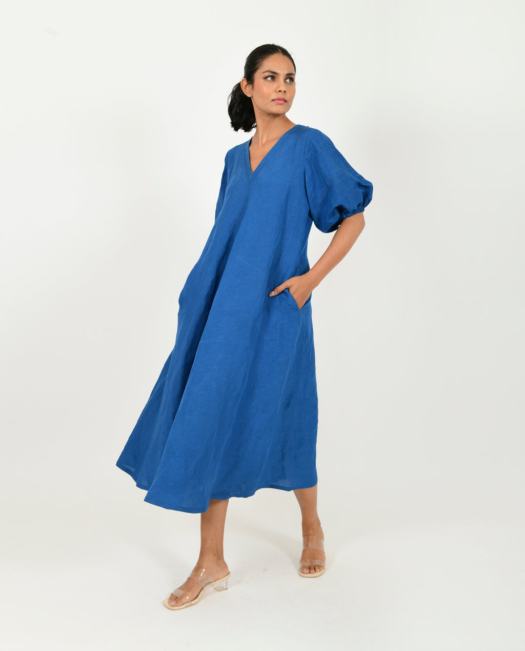 Classic Blue Linen Dress