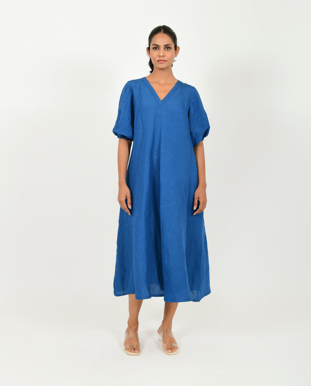 Classic Blue Linen Dress