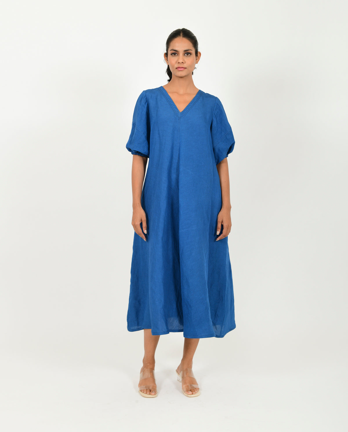 Classic Blue Linen Dress