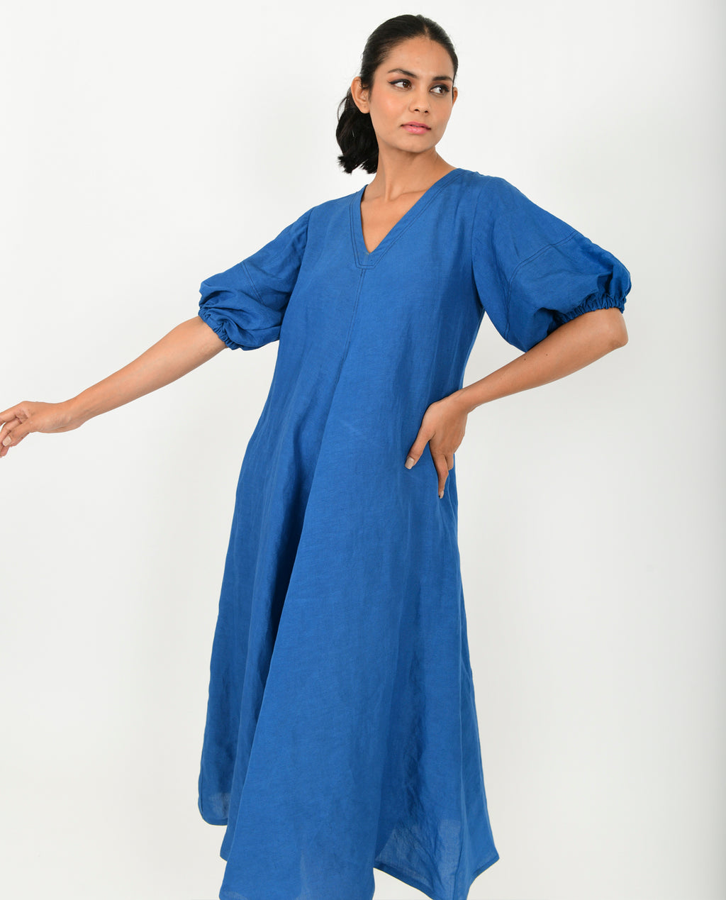 Classic Blue Linen Dress