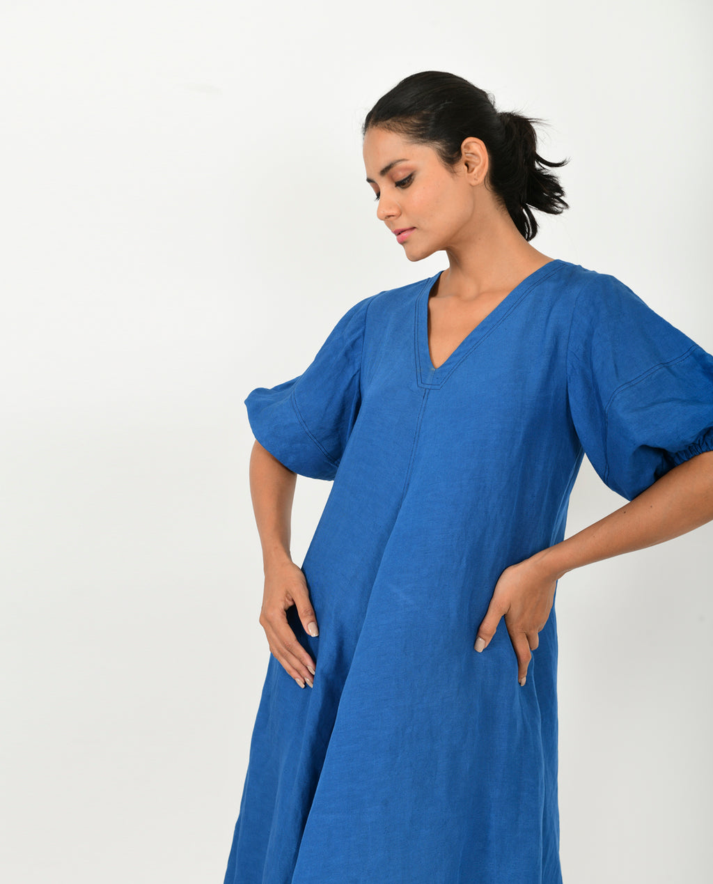 Classic Blue Linen Dress