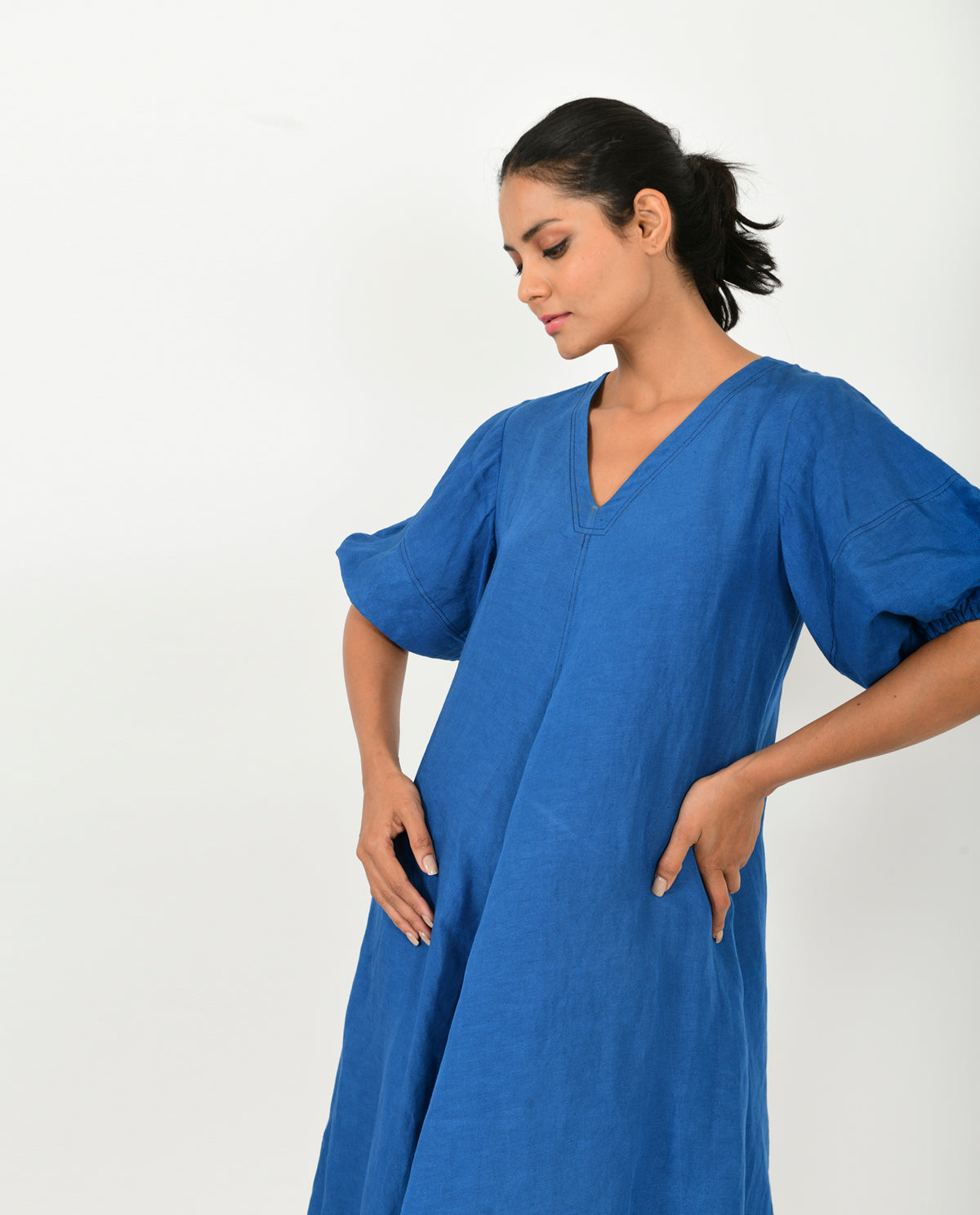 Classic Blue Linen Dress