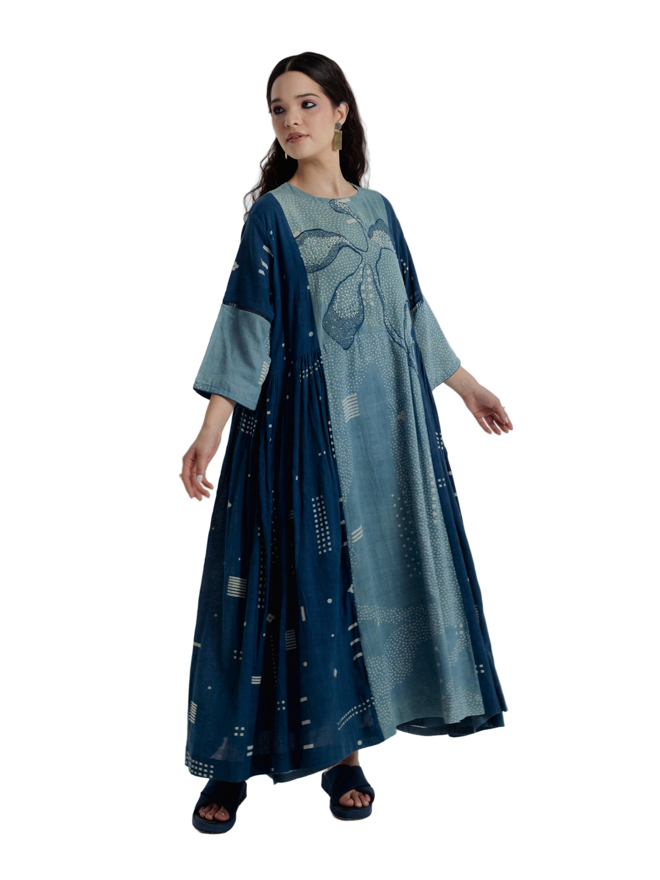 Indigo Pleated Dress