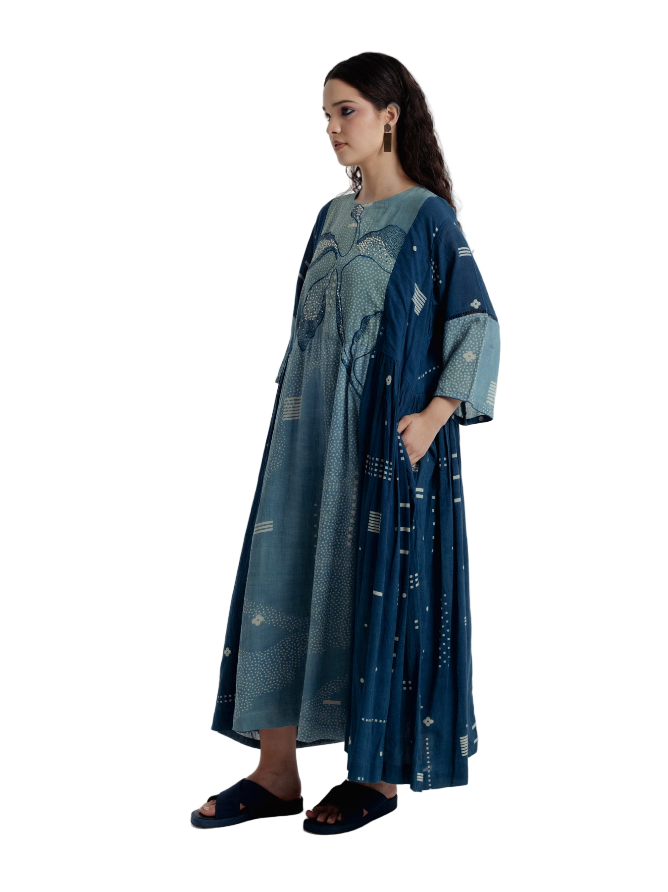 Indigo Pleated Dress