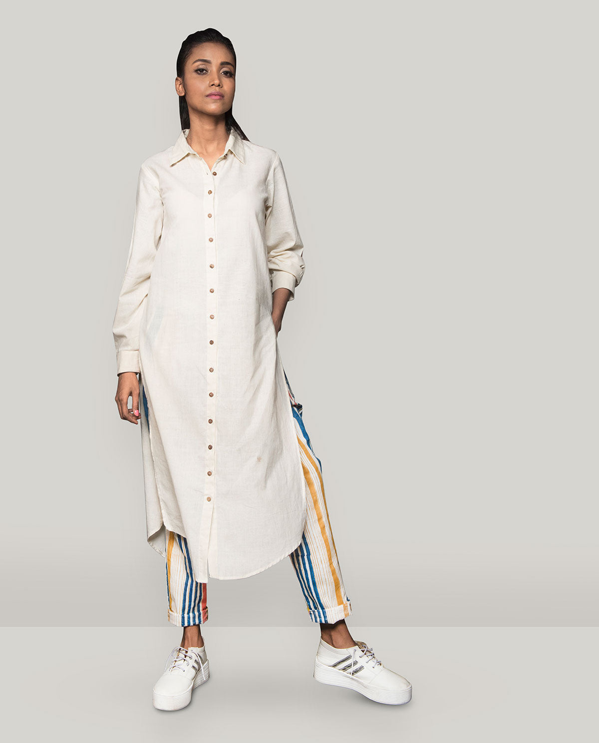 High Slit Shirt With Knotted Pants (2Pc Set)