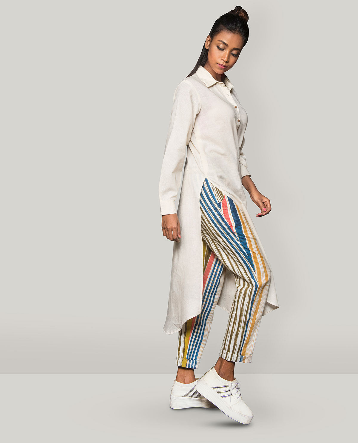 High Slit Shirt With Knotted Pants (2Pc Set)