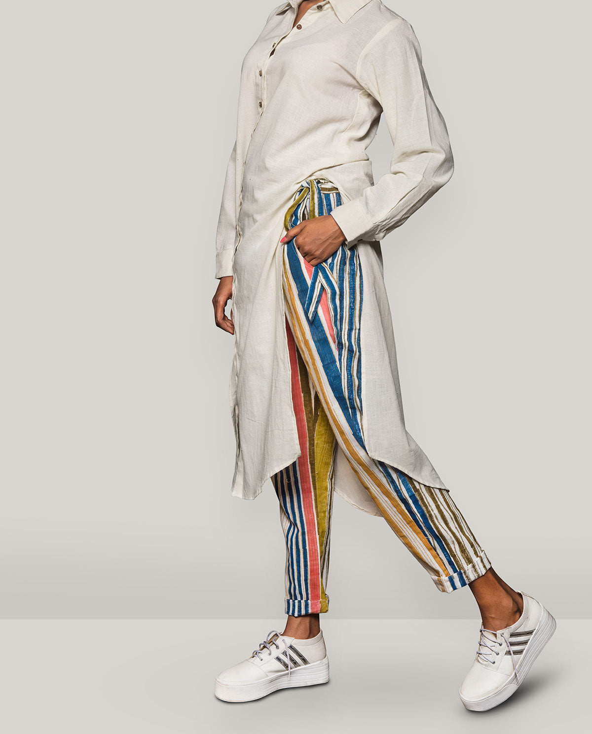 High Slit Shirt With Knotted Pants (2Pc Set)