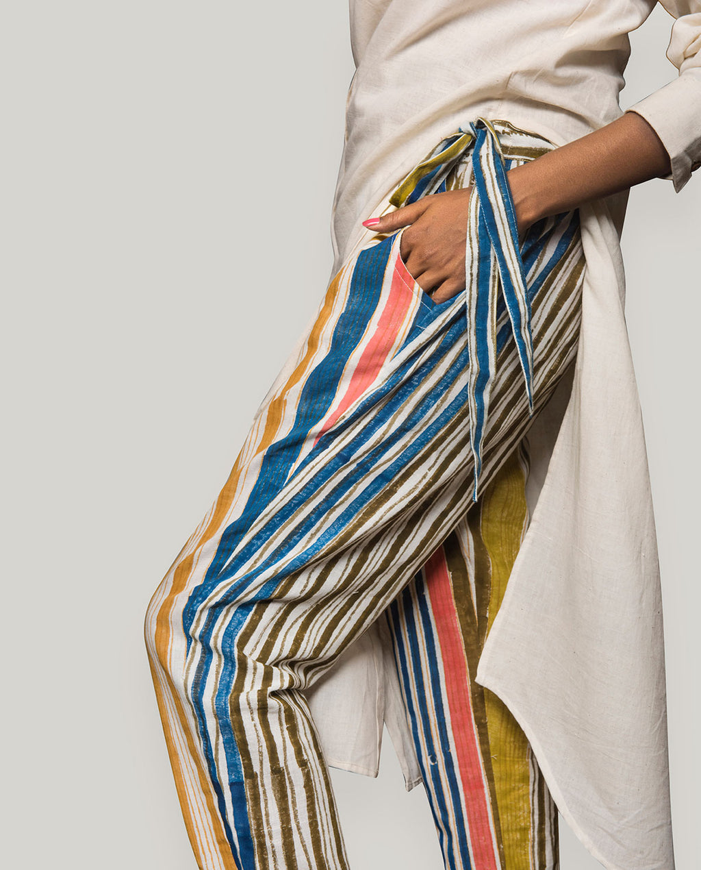 High Slit Shirt With Knotted Pants (2Pc Set)