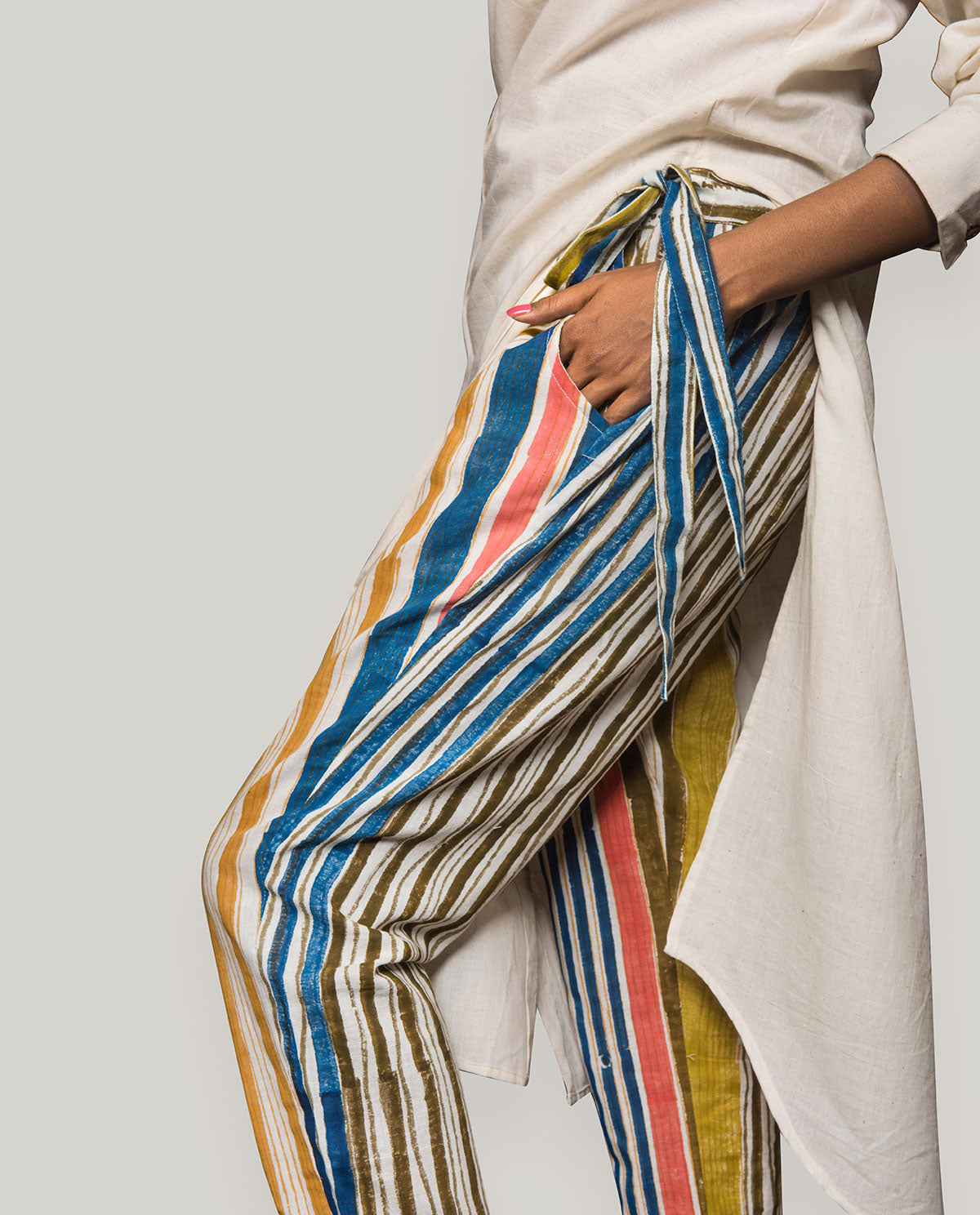 High Slit Shirt With Knotted Pants (2Pc Set)