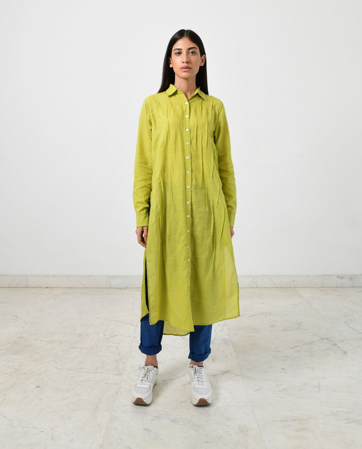Green Pleated Kurta
