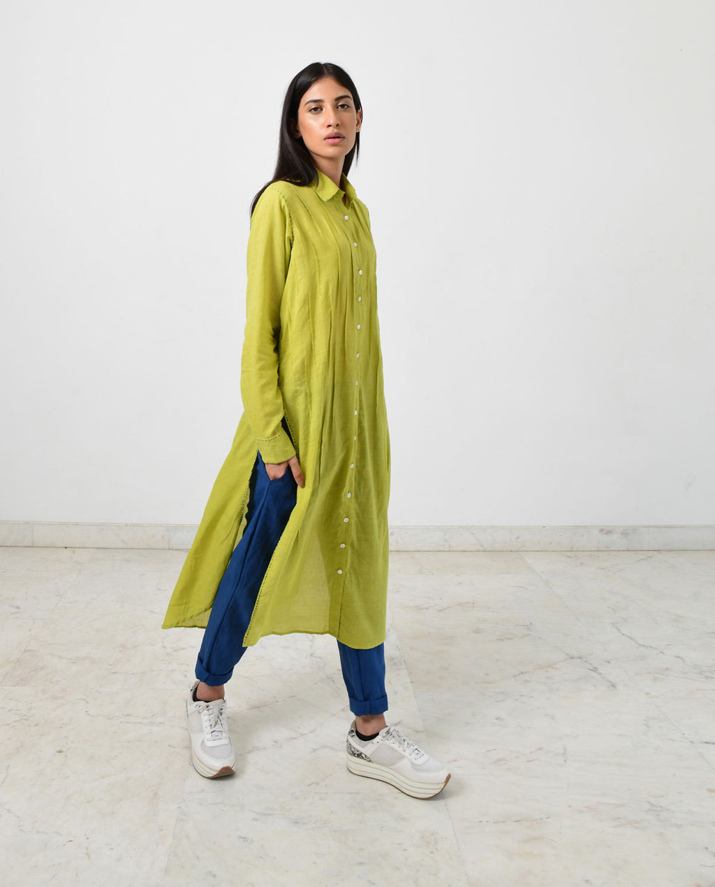 Green Pleated Kurta