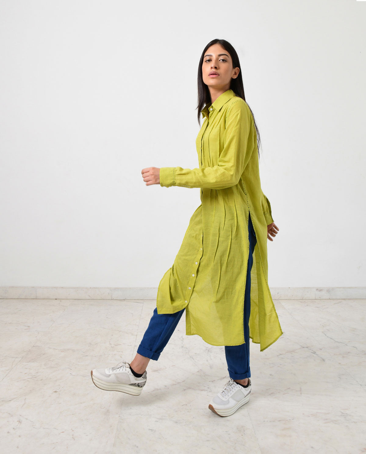 Green Pleated Kurta